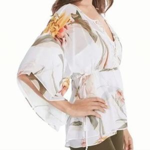 White House Black Market WHBM Womens Size XS Floral Tie-waist Blouse